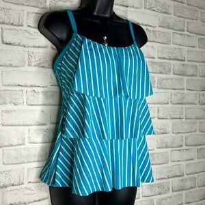 NWT Kim Rogers Turquoise Tiered Tankini Top Bathing Suit Size Medium